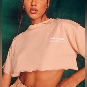 Boohoo Pink Boxy Crop T-Shirt Short Sleeve